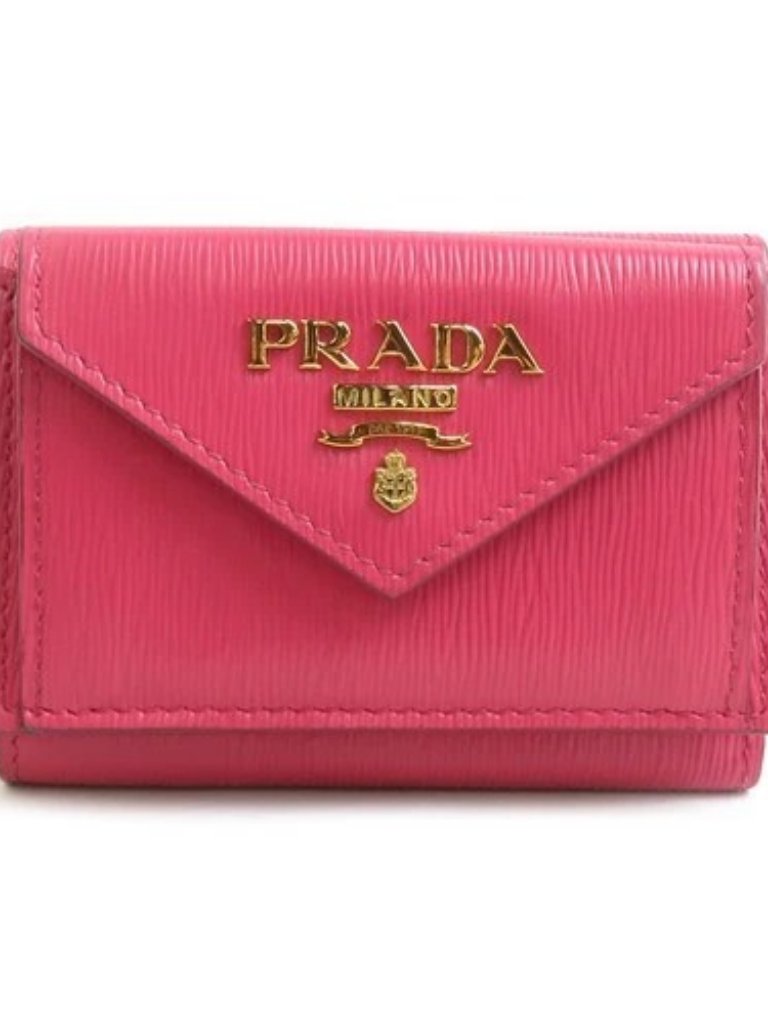 Auth Prada Trifold Wallet Pink Leather/Goldtone - H32017a